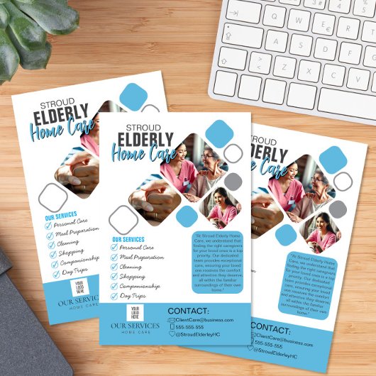 Elegantes Caregiver Foto Gray & Blue Design Flyer