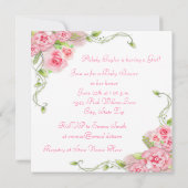 Elegantes Carriage Pink Rose Baby Einladungen (Rückseite)