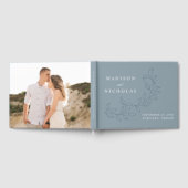 Elegantes Cascading Dusty Blue Blätter Foto Weddin Gästebuch (Voll)