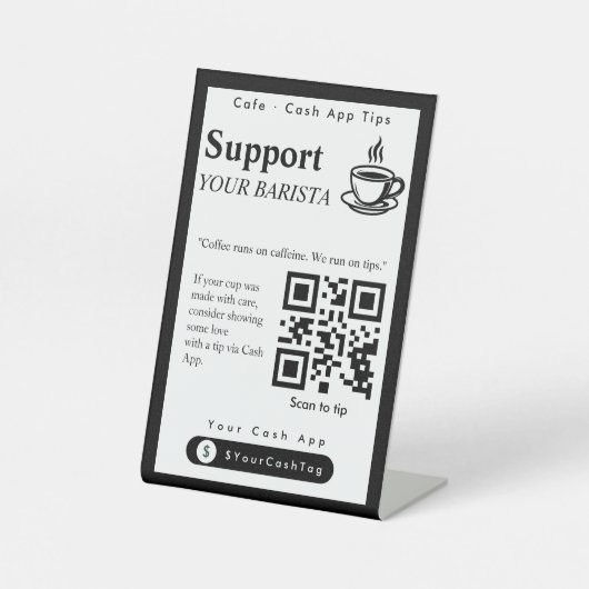 Elegantes Cash-App-Tipps QR-Code-Schild Sockelschild (Vorderseite)