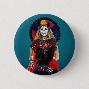 Elegantes Catrina in traditioneller mexikanischer  Button