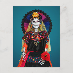 Elegantes Catrina in traditioneller mexikanischer Postkarte