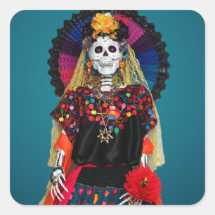 Elegantes Catrina in traditioneller mexikanischer Quadratischer Aufkleber