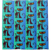 Elegantes Cats Muster in Aqua Blue Duschvorhang (Vorderseite)