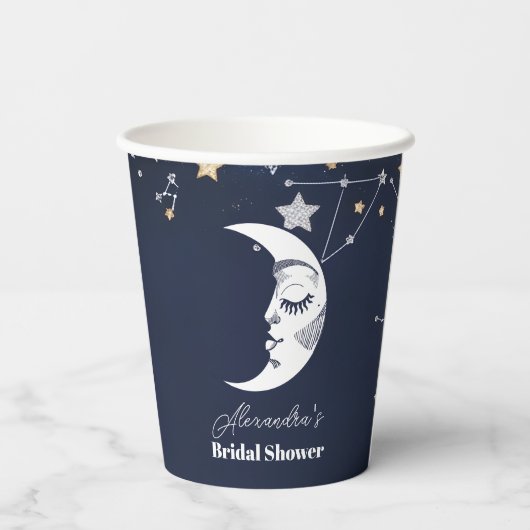 Elegantes Celestial Crescent Moon Brautparty Pappbecher (Rückseite)