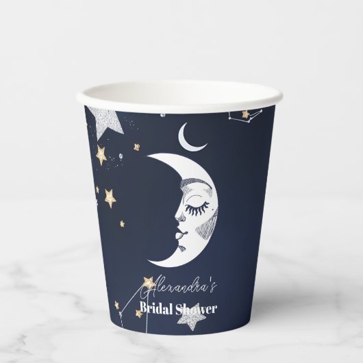 Elegantes Celestial Crescent Moon Brautparty Pappbecher (Vorderseite)