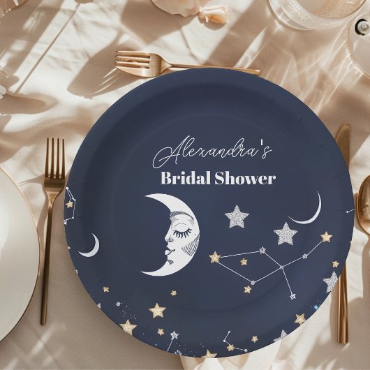 Elegantes Celestial Crescent Moon Brautparty Pappteller