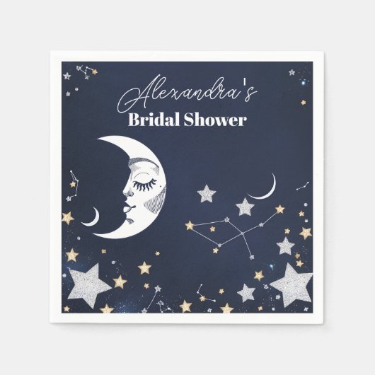 Elegantes Celestial Crescent Moon Brautparty Serviette (Vorderseite)