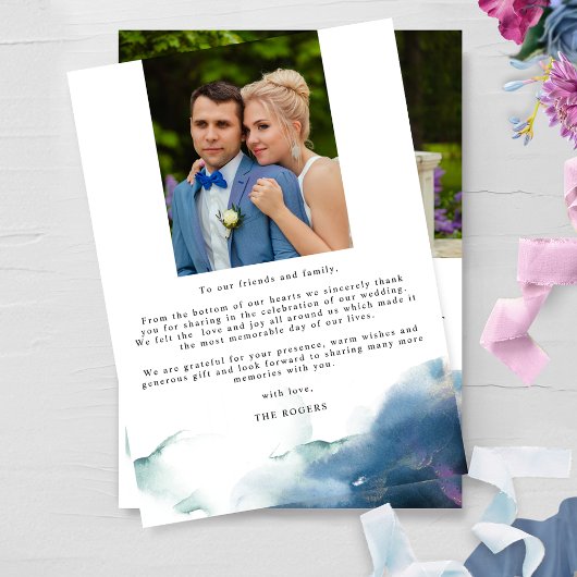 Elegantes Celestial Watercolor Foto Hochzeit Dankeskarte