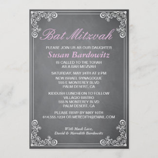 Elegantes Chalkboard Bat Mitzvah Einladung