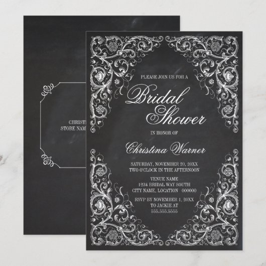 Elegantes Chalkboard Corner Blühe Brautparty Einladung (Vorne/Hinten)