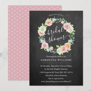 Elegantes Chalkboard Floral Wreath Brautparty Einladung