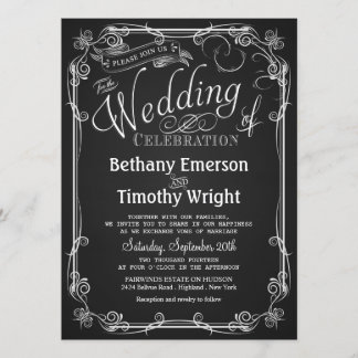 Elegantes Chalkboard Hochzeitsempfang Einladung