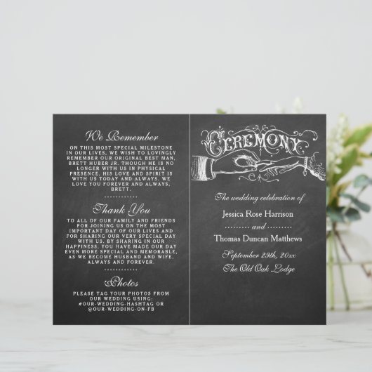 Elegantes Chalkboard Hochzeitsprogramm (Stehend Vorderseite)