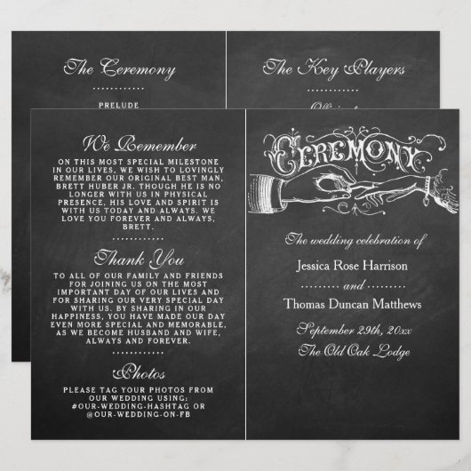 Elegantes Chalkboard Hochzeitsprogramm (Vorne/Hinten)
