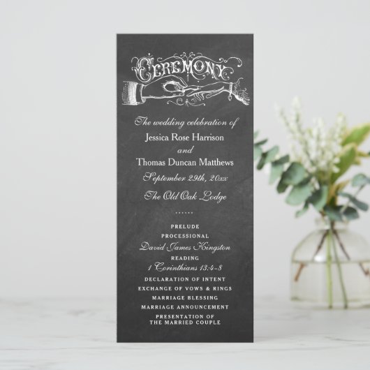 Elegantes Chalkboard Hochzeitsprogramm Programm (Stehend Vorderseite)