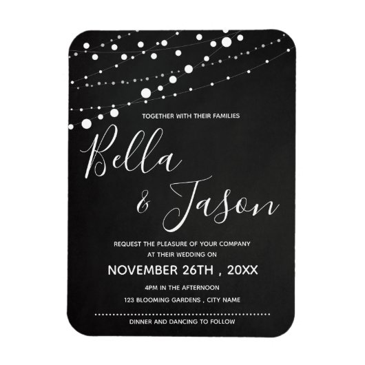 Elegantes Chalkboard mit String Lights Wedding Magnet (Vertikal)