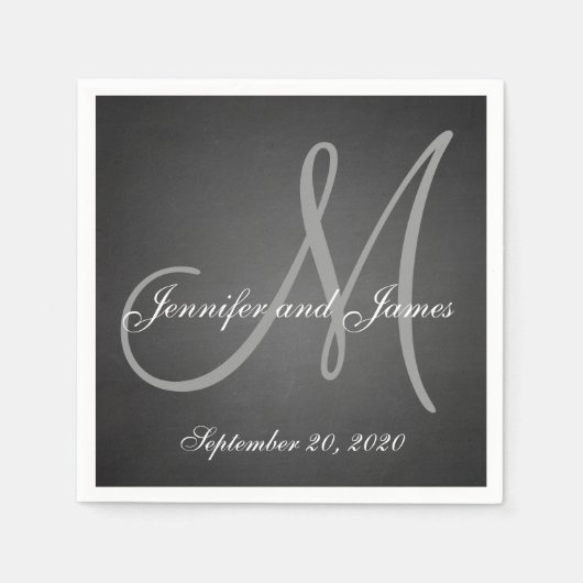Elegantes Chalkboard Monogramm Papier Napkins Serviette (Vorderseite)