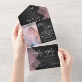 Elegantes Chalkboard Pastel Monogram Foto Hochzeit All In One Einladung (Abreißtisch)
