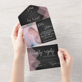 Elegantes Chalkboard Pastel Monogram Foto Hochzeit All In One Einladung