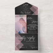 Elegantes Chalkboard Pastel Monogram Foto Hochzeit All In One Einladung (Innen)