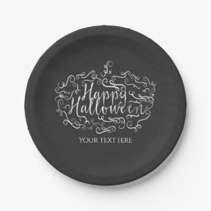 Elegantes Chalkboard Pumpkin Happy Halloween Party Pappteller