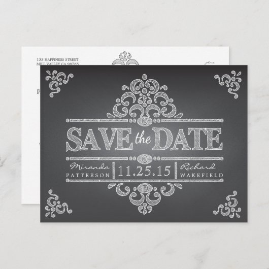 Elegantes Chalkboard Save the Date Hochzeit Postka Ankündigungspostkarte (Vorne/Hinten)