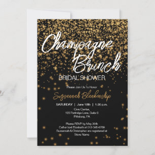Elegantes Champagne Brunch Brautparty Gold Bokeh Einladung