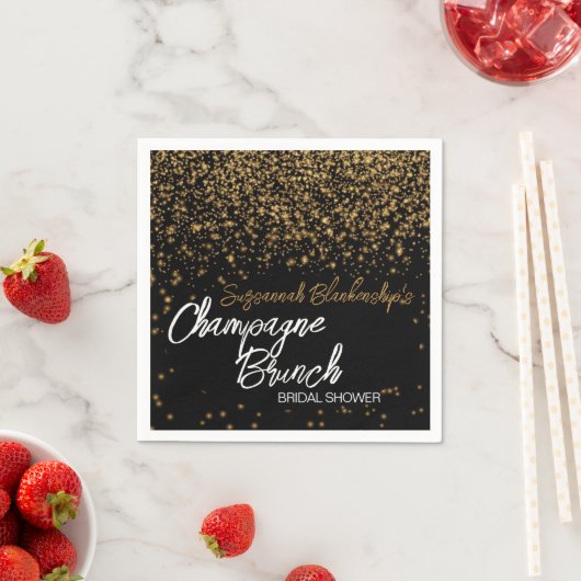 Elegantes Champagne Brunch Brautparty Gold Bokeh Serviette (Beispiel)