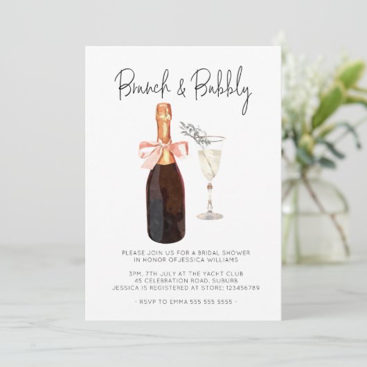 Elegantes Champagne Brunch & Bubbly Brautparty Einladung (Stehend Vorderseite)