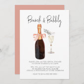 Elegantes Champagne Brunch & Bubbly Brautparty  Einladung (Vorne/Hinten)