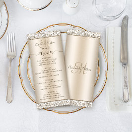 Elegantes Champagne Damask Wedding Menu Menükarte