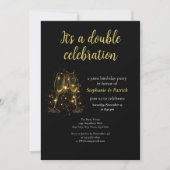 Elegantes Champagne Double Celebration Joint Party Einladung (Vorderseite)