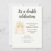 Elegantes Champagne Double Celebration Joint Party Einladung (Vorderseite)