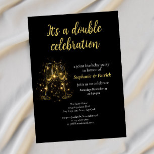 Elegantes Champagne Double Celebration Joint Party Einladung