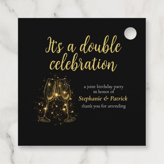 Elegantes Champagne Double Celebration Joint Party Geschenkanhänger (Rückseite)