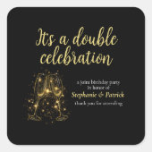 Elegantes Champagne Double Celebration Joint Party Quadratischer Aufkleber (Vorderseite)