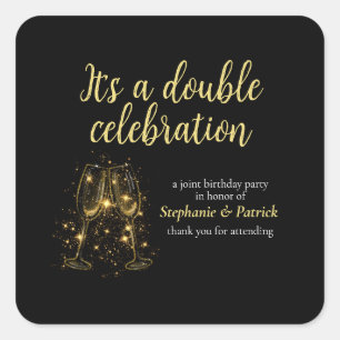 Elegantes Champagne Double Celebration Joint Party Quadratischer Aufkleber