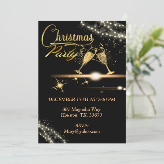 Elegantes Champagne Glasses Weihnachts-Party Einladung (Stehend Vorderseite)