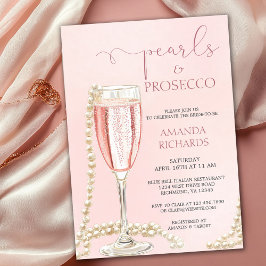Elegantes Champagne Pearls & Prosecco Brautparty Einladung