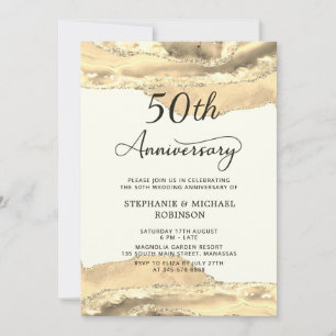 Elegantes Champagner-Gold-Achat 50. Hochzeitstag Einladung