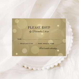 Elegantes Champagner-Gold und Schwarzes Bokeh-Antw RSVP Karte