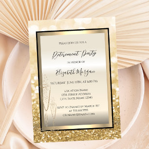 Elegantes Champagnerglas Gold Bokeh Ruhestand Einladung