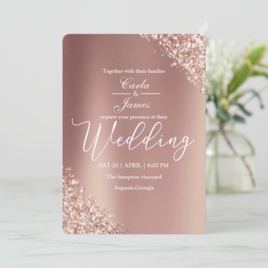 Elegantes Champagnergold Hochzeit Einladung (Stehend Vorderseite)