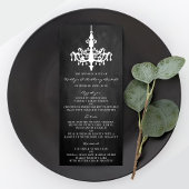 Elegantes Chandelier Chalkboard Wedding Menu Werbekarte