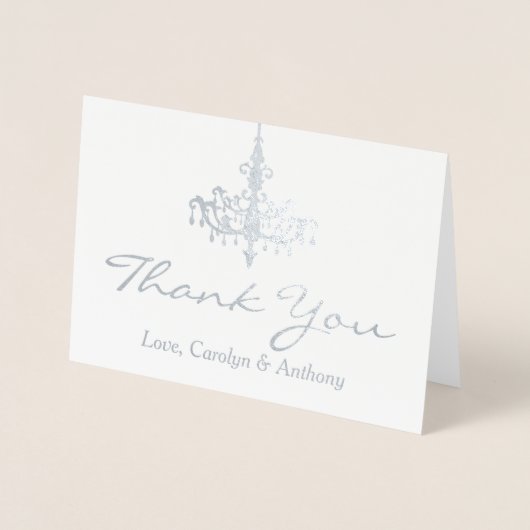 Elegantes Chandelier Foto Wedding Vielen Dank Folienkarte (Vorderseite)
