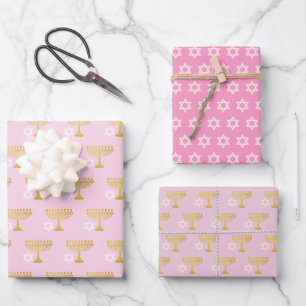 Elegantes Chanukka-Feiertagsmuster Gold Geschenkpapier Set