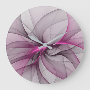 Elegantes Chaos Moderne Abstrakte Pinke Fraktal-Ku Große Wanduhr
