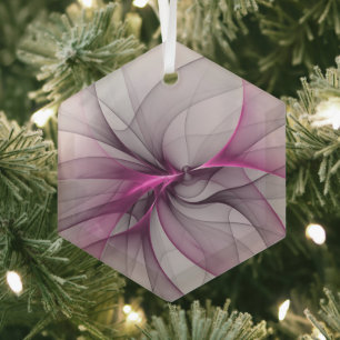 Elegantes Chaos moderne abstrakte rosa fraktale Ku Ornament Aus Glas