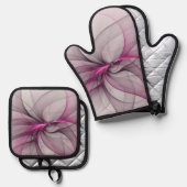 Elegantes Chaos Modernes Abstraktes Rosa Fraktal K Ofenhandschuh & Topflappen-Set (Vorderseite/Rückseite)